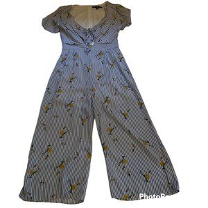 Striped Jumpsuit - bees & honey combs, Size Small